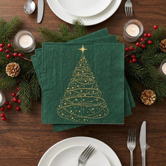 Santex Green Sparkling Christmas Paper Napkins for Festive Tables (Pack of 20, 25 cm)