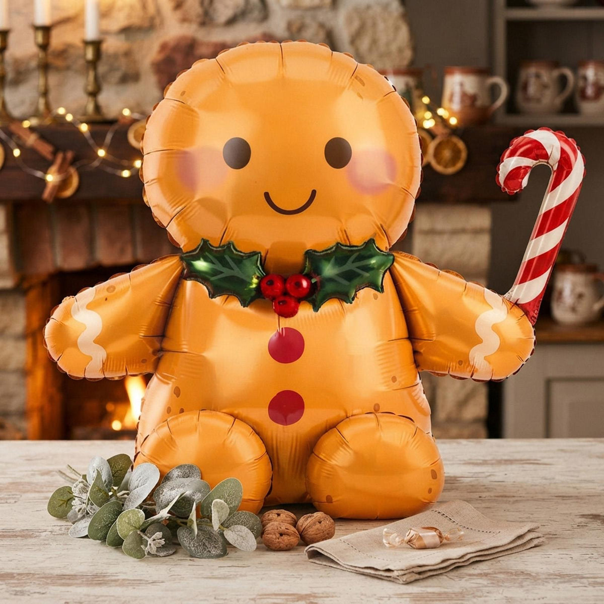 Gingerbread Man Foil Balloon Brown Playful Cheerful Christmas Party Decoration