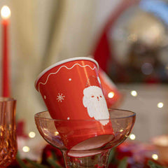 Santa Claus Christmas Paper Cups Red Cream Festive Party Tableware Set of 8