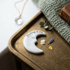 Mini Porcelain Moon Token with Thinking of You Message, White Keepsake Gift Idea