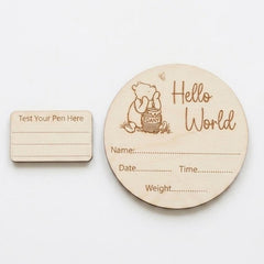 Winnie The Pooh Wooden Baby Announcement Disc for New Baby Keepsakes