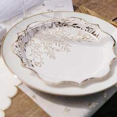 White Gold Leaf Paper Plates Pack of 8 Elegant Wedding Partyware