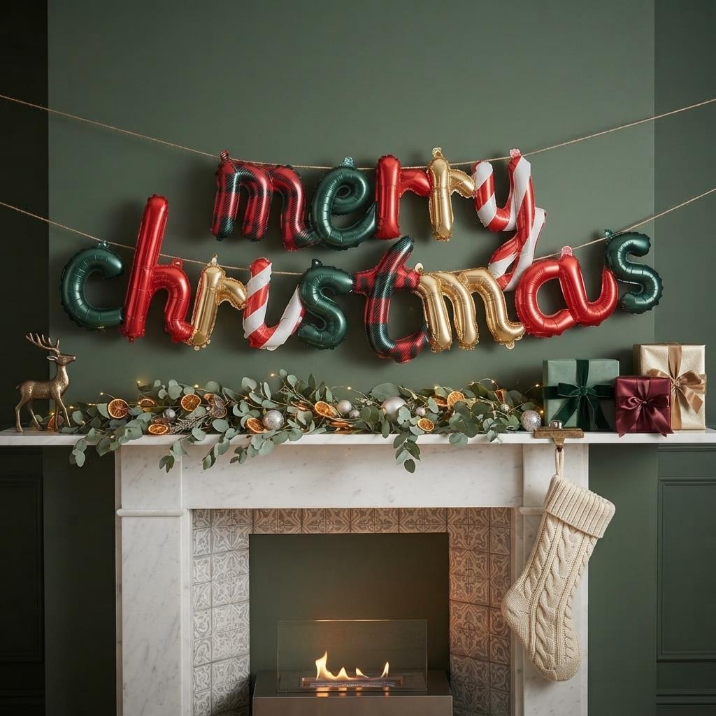 Red Merry Christmas Foil Balloon Banner for Cheerful Seasonal Party Decor