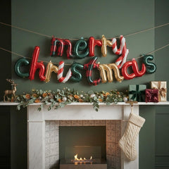 Red Merry Christmas Foil Balloon Banner for Cheerful Seasonal Party Decor
