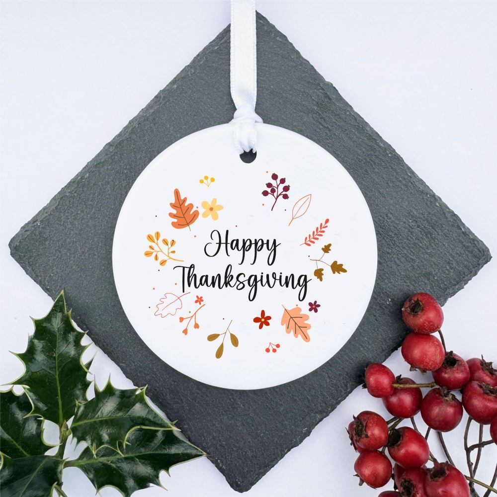 Personalised Thanksgiving Leaf Wreath Keepsake Gift | Porcelain Bauble Ornament