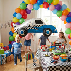 Blue White Racing Car Foil Balloon for Playful Birthday Party Decoration and Decor