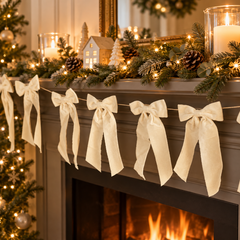 Cream Ivory Velvet Bow Garland for Cheerful Festive Seasonal Christmas Home Decor 2m