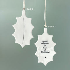 East of India Hanging Porcelain Holly Special Memories at Christmas