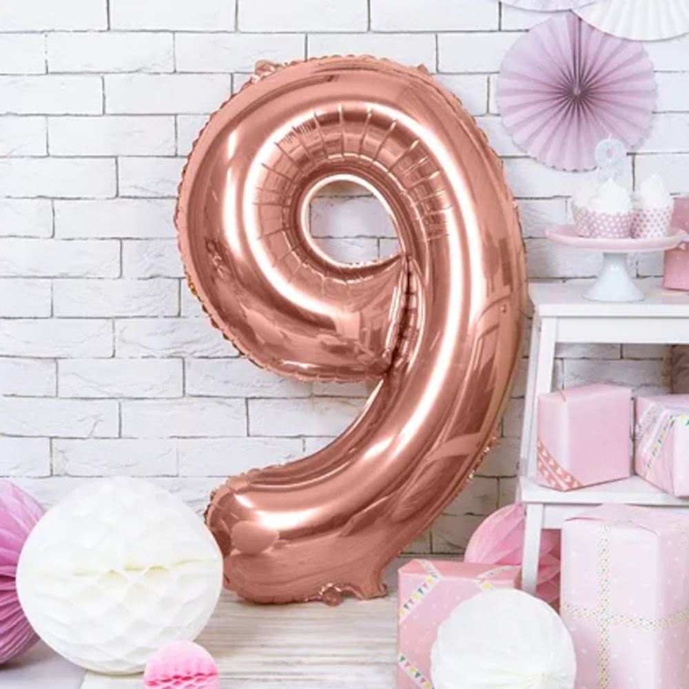 large-foil-rose-gold-number-9-balloon-86cm-birthday-decoration|FB1M-9-019R|Luck and Luck| 1