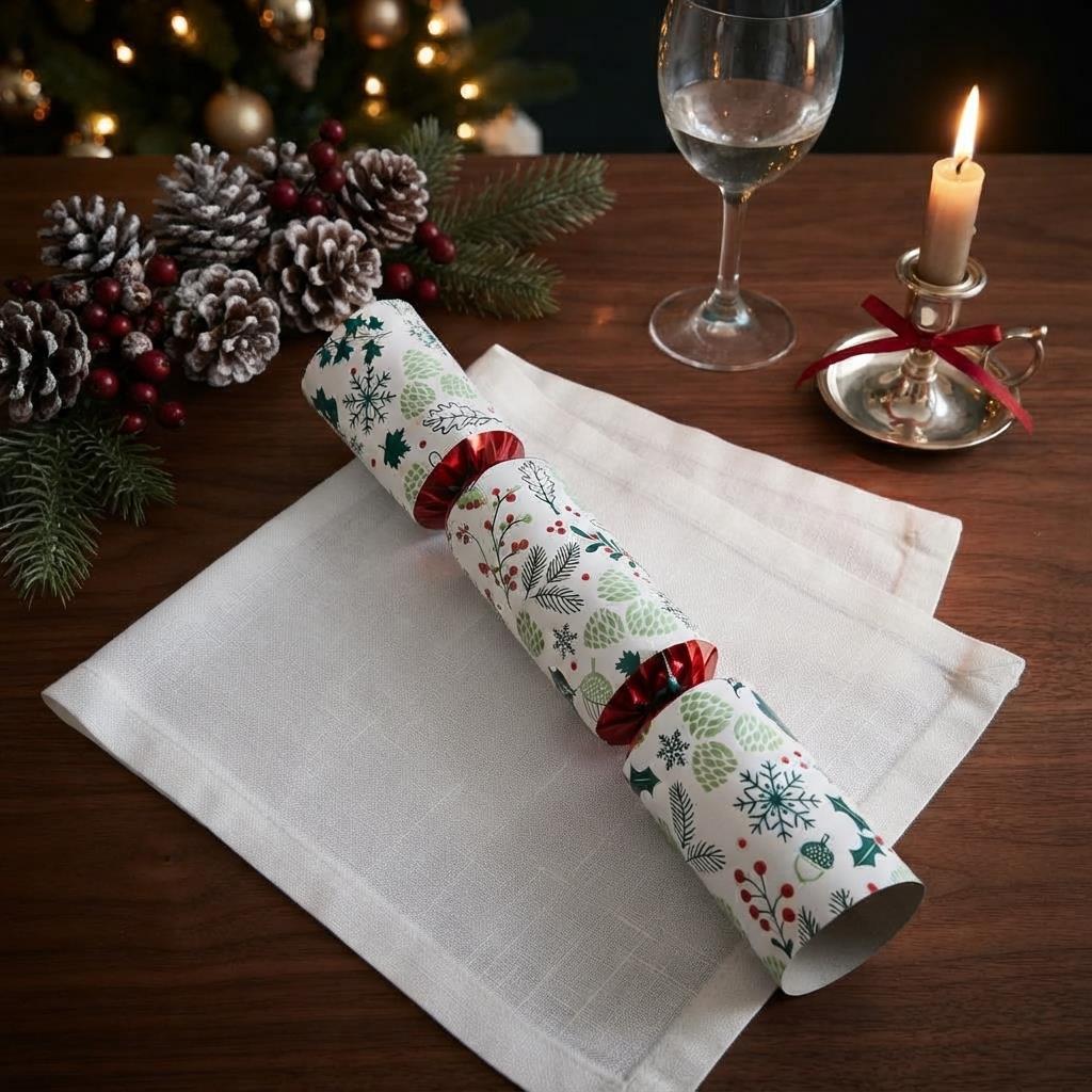 Festive Forest Christmas Crackers for Cheerful Seasonal Holiday Tables 6 Pack