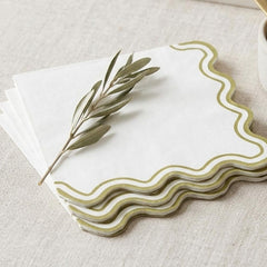 Sage Green and White Scalloped Edge Party Napkins 3 Ply (Pack of 10, 16.5 cm)
