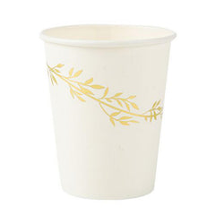 White Paper Cups with Gold Leaf Design for Weddings and Parties (Pack of 8, 7.5 cm)
