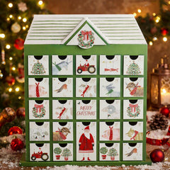 Wood Christmas Advent Calendar Farm Mini Drawers 1-24 Green Red Festive Home Decor