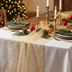 Gold Star Christmas Organza Table Runner 3m Festive Holiday Dining Table Decor 3m