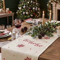 Hohoho Christmas Table Runner Red Cream Festive Dining Party Table Decoration