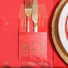 Red Gold Christmas Cutlery Holders Luxury Festive Table Decorations Set of 8