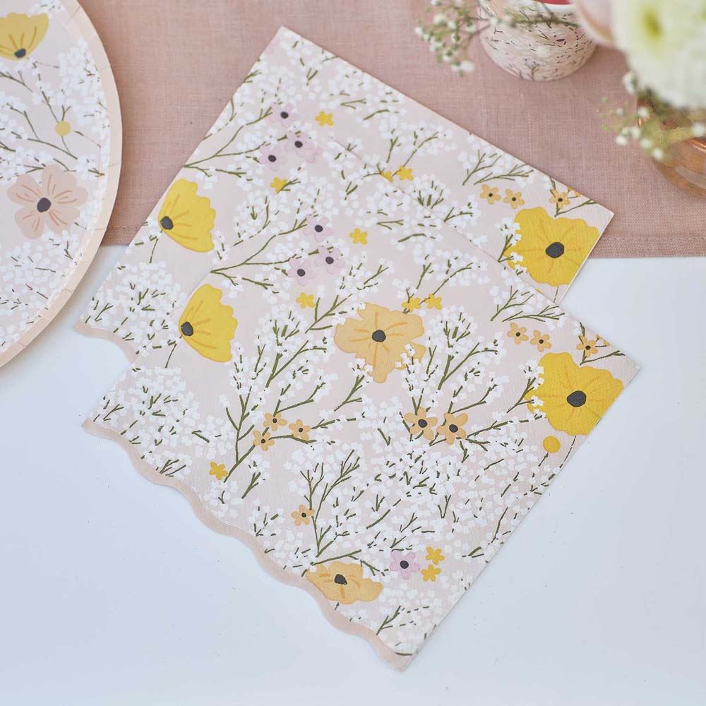 pink-floral-paper-party-napkins-x-16-flower-botanical-tableware|BBL-119|Luck and Luck| 1