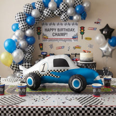 Blue White Racing Car Foil Balloon for Playful Birthday Party Decoration and Decor