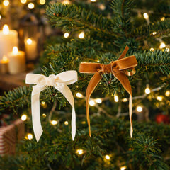 Gold and Cream Velvet Christmas Bows for Tree, Presents and Festive Home Decor 8 Pack