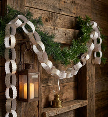 White Gold Scallop Edge Paper Chains for Festive Christmas Decor Pack of 48