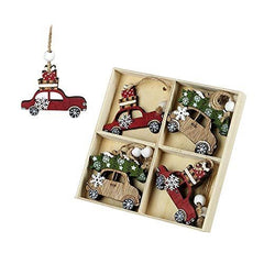 wooden-hanging-christmas-car-tree-decorations-set-of-8|PEA242|Luck and Luck| 1