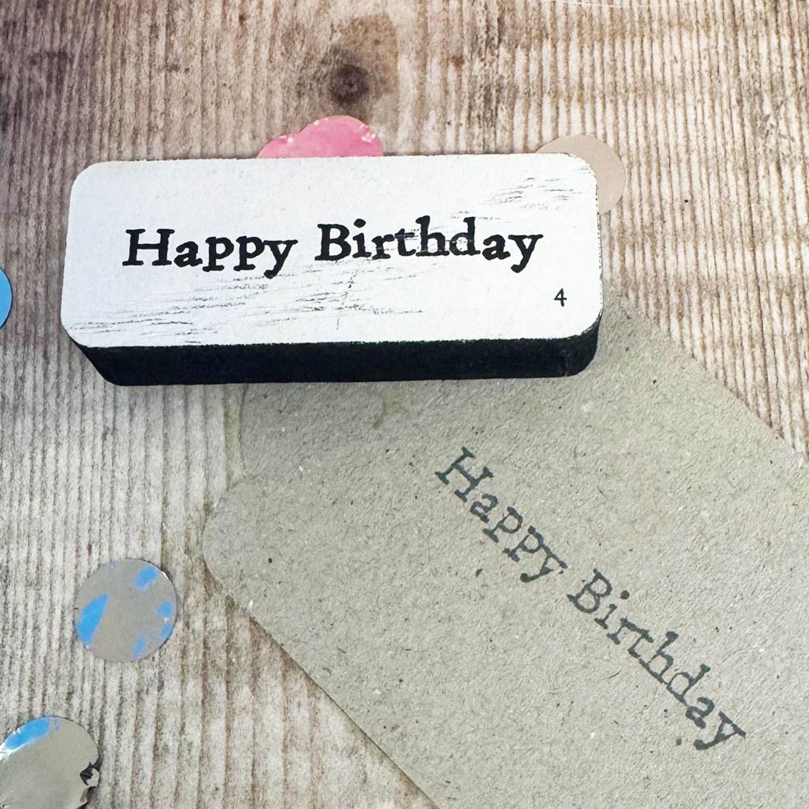 happy-birthday-wooden-craft-rubber-stamp-d4|LLWWHBSTAMPD4|Luck and Luck| 1