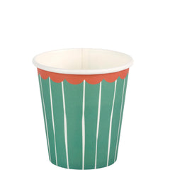 Green Striped Small Paper Party Cups for Birthdays and Celebrations (Pack of 10)
