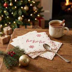 Cream Red Hohoho Christmas Paper Napkins Festive Party Tableware Decor Set of 16