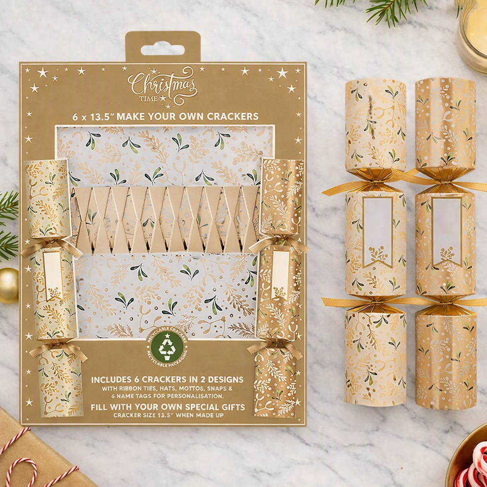 Make Your Own Gold Christmas Crackers Set of 6 DIY Festive Party Tableware