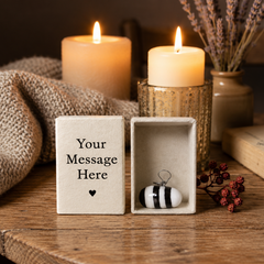 Personalised Bee Matchbox with Porcelain Ornament and Your Own Message Name Date
