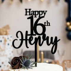 Personalised Happy Birthday Cake Topper - Custom Name and Age Acrylic Party Decor