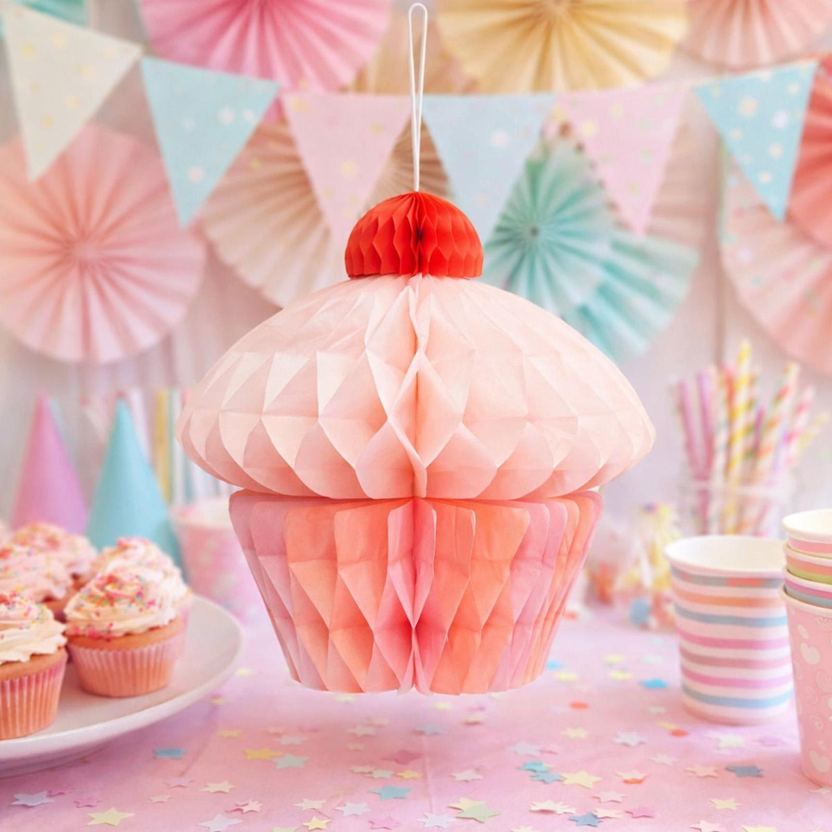 Honeycomb Cupcake Birthday Decoration Multicoloured Paper Décor 20 cm