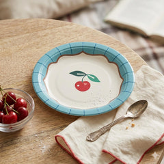 Santex Small Cherry Fruit Design Blue Party Paper Plates, Pack of 6 , 18 cm