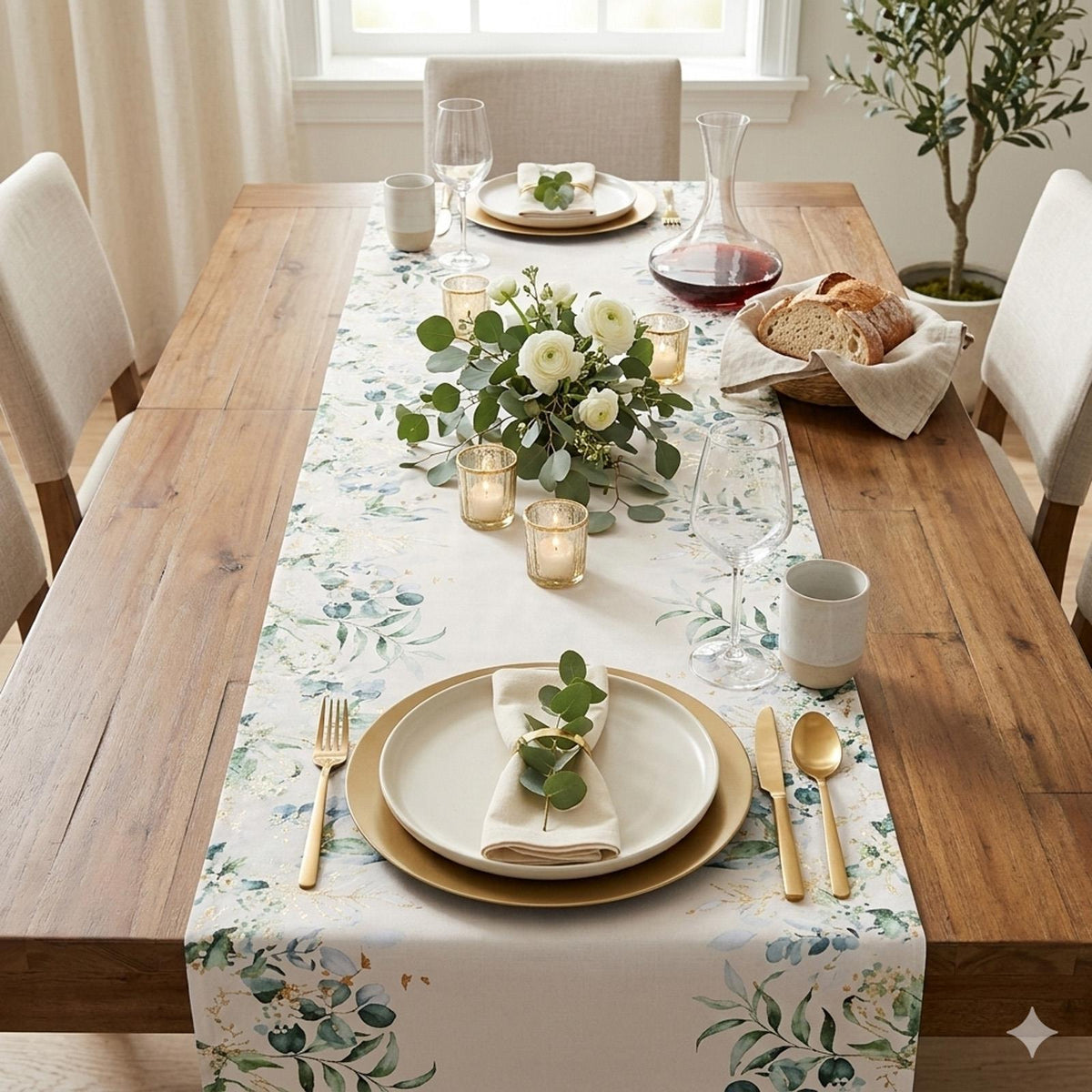 Santex Eucalyptus Wedding Party Table Runner Fabric x 2.5m, White