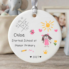 Personalised 1st Day at School Bauble for Girl -  Porcelain Name Hanging Gift