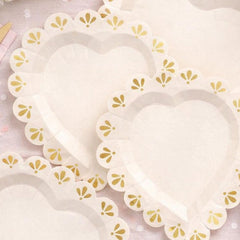 Cream Ivory Gold Heart Paper Plates Wedding Tableware (Pack of 6, 26 cm)
