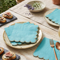 Santex Blue Cocktail Napkins with Gold Scalloped Edge 16 Pack - 25cm