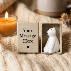 Personalised Bear Matchbox with Porcelain Ornament and Your Own Message Name Date