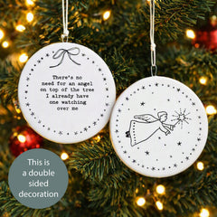 White Porcelain Christmas Bauble, There's No Angel on the Tree Hanging Decoration