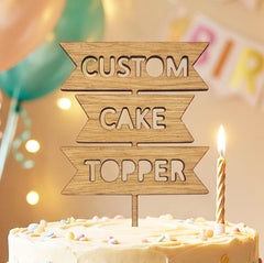 Personalised Wooden Custom Text Cake Topper Rustic Design