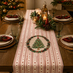 Red Green Christmas Tree Polyester Table Runner Festive Holiday Dining Table Decor 3m