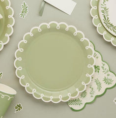 Botanical Paper Plates Green White Party Tableware (Pack of 8, 23cm)