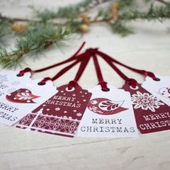Christmas Tags, 'Merry Christmas' With Birds x6