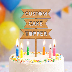 Personalised Wooden Custom Text Cake Topper Rustic Design