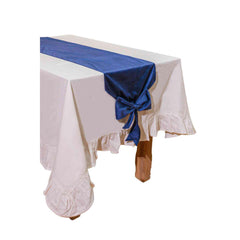 Navy Blue Velvet Christmas Table Runner with Knotted Ends for Festive Dining 35 × 240 cm