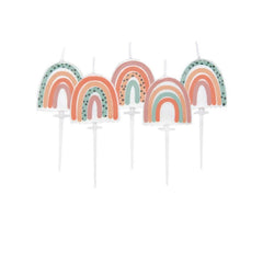Neutral Rainbow Pick Candles for Kids Birthdays Cakes and Cupcakes 5 Pack