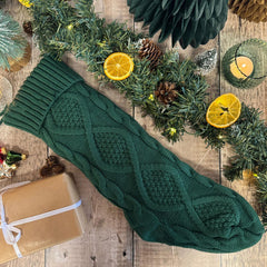 Classic Green Christmas Stocking with Rustic Charm – Festive Holiday Decor for Fireplace Mantel, Perfect for Gifting