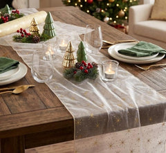 Gold Star Christmas Organza Table Runner 3m Festive Holiday Dining Table Decor 3m