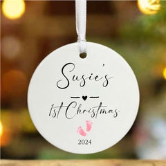 personalised-first-christmas-pink-feet-bauble-new-baby-gift|LLUVPORC33|Luck and Luck| 1