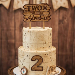 2nd Birthday Cake Topper - Two the Next Adventure Rustic Wooden Party Decor